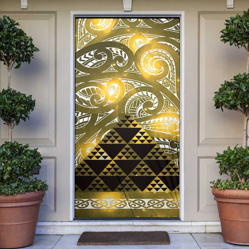 Matariki New Zealand Door Cover NZ Niho Taniwha Maori New Year Yellow Galaxy