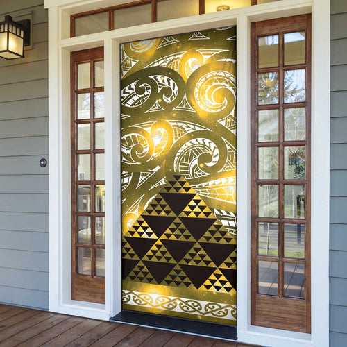 Matariki New Zealand Door Cover NZ Niho Taniwha Maori New Year Yellow Galaxy
