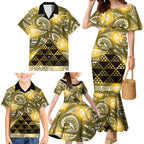 Matariki New Zealand Family Matching Mermaid Dress and Hawaiian Shirt NZ Niho Taniwha Maori New Year Yellow Galaxy