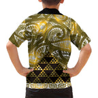 Matariki New Zealand Family Matching Off The Shoulder Long Sleeve Dress and Hawaiian Shirt NZ Niho Taniwha Maori New Year Yellow Galaxy