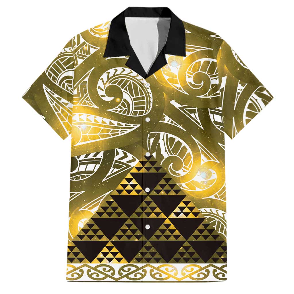Matariki New Zealand Family Matching Off The Shoulder Long Sleeve Dress and Hawaiian Shirt NZ Niho Taniwha Maori New Year Yellow Galaxy