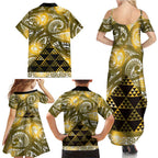Matariki New Zealand Family Matching Summer Maxi Dress and Hawaiian Shirt NZ Niho Taniwha Maori New Year Yellow Galaxy