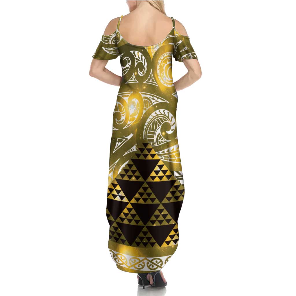 Matariki New Zealand Family Matching Summer Maxi Dress and Hawaiian Shirt NZ Niho Taniwha Maori New Year Yellow Galaxy