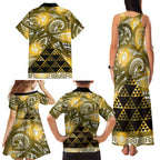 Matariki New Zealand Family Matching Tank Maxi Dress and Hawaiian Shirt NZ Niho Taniwha Maori New Year Yellow Galaxy