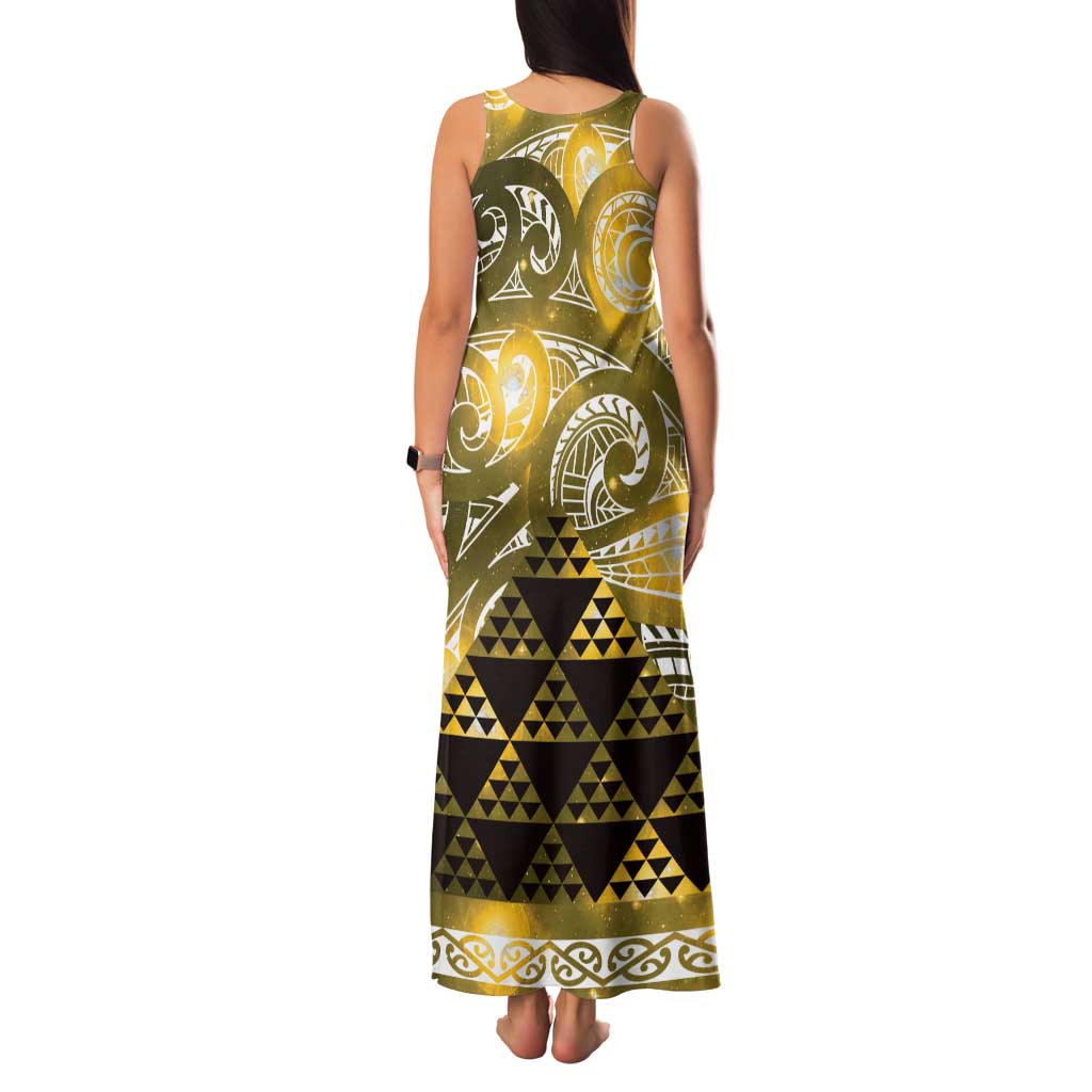 Matariki New Zealand Family Matching Tank Maxi Dress and Hawaiian Shirt NZ Niho Taniwha Maori New Year Yellow Galaxy