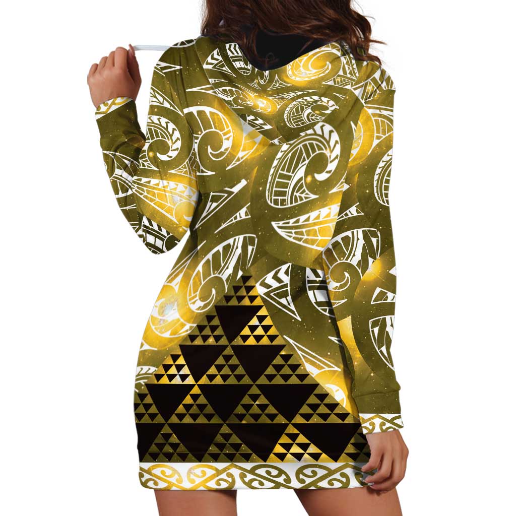 Matariki New Zealand Hoodie Dress NZ Niho Taniwha Maori New Year Yellow Galaxy