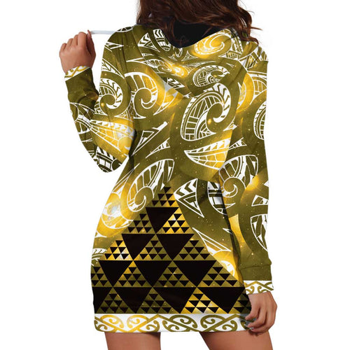 Matariki New Zealand Hoodie Dress NZ Niho Taniwha Maori New Year Yellow Galaxy