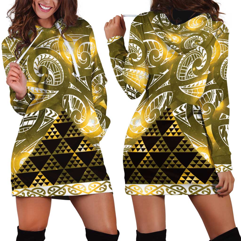 Matariki New Zealand Hoodie Dress NZ Niho Taniwha Maori New Year Yellow Galaxy