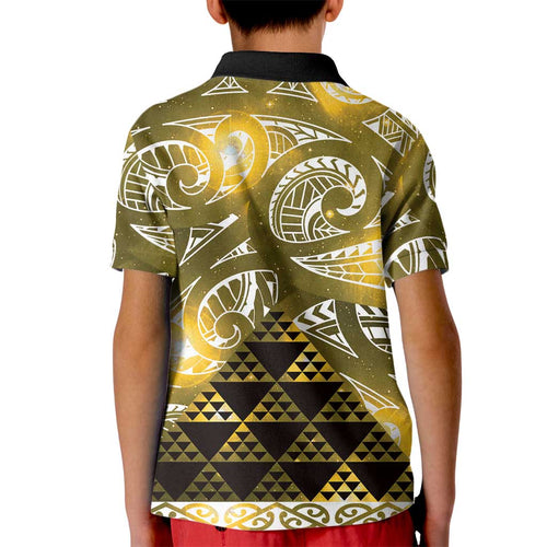 Matariki New Zealand Kid Polo Shirt NZ Niho Taniwha Maori New Year Yellow Galaxy