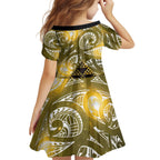 Matariki New Zealand Kid Short Sleeve Dress NZ Niho Taniwha Maori New Year Yellow Galaxy
