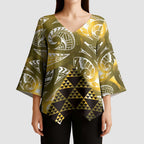 Matariki New Zealand Kimono Sleeve Blouse NZ Niho Taniwha Maori New Year Yellow Galaxy