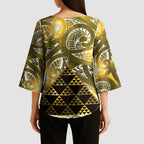 Matariki New Zealand Kimono Sleeve Blouse NZ Niho Taniwha Maori New Year Yellow Galaxy