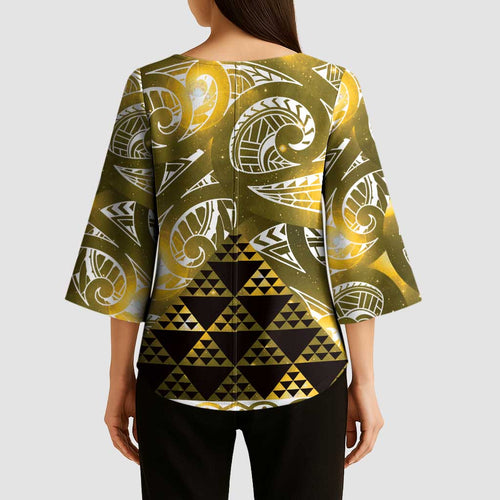 Matariki New Zealand Kimono Sleeve Blouse NZ Niho Taniwha Maori New Year Yellow Galaxy