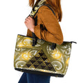 Matariki New Zealand Leather Tote Bag NZ Niho Taniwha Maori New Year Yellow Galaxy