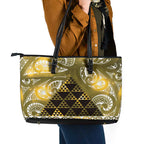 Matariki New Zealand Leather Tote Bag NZ Niho Taniwha Maori New Year Yellow Galaxy