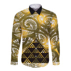 Matariki New Zealand Long Sleeve Button Shirt NZ Niho Taniwha Maori New Year Yellow Galaxy