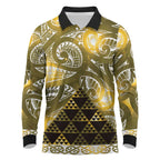 Matariki New Zealand Long Sleeve Polo Shirt NZ Niho Taniwha Maori New Year Yellow Galaxy