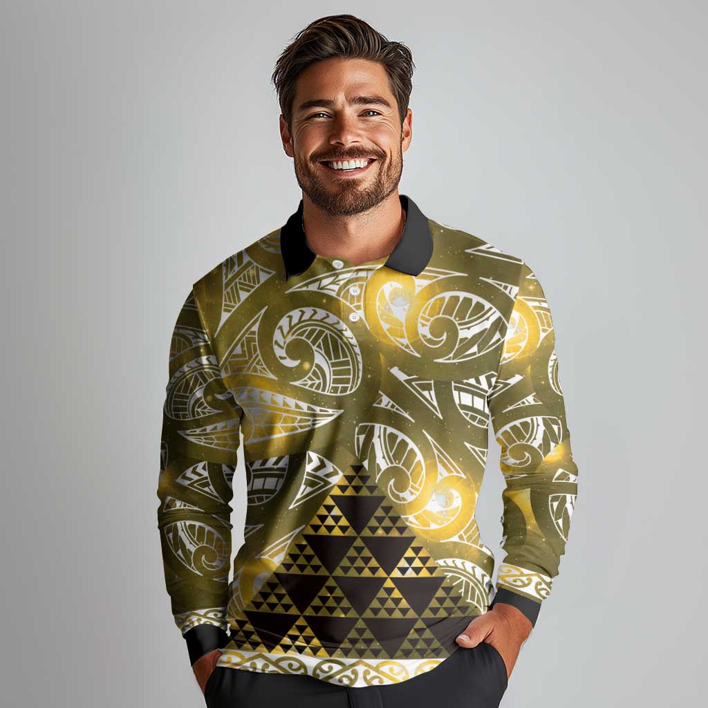 Matariki New Zealand Long Sleeve Polo Shirt NZ Niho Taniwha Maori New Year Yellow Galaxy
