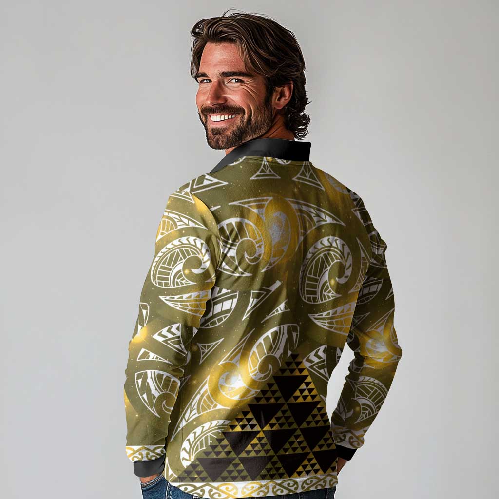 Matariki New Zealand Long Sleeve Polo Shirt NZ Niho Taniwha Maori New Year Yellow Galaxy