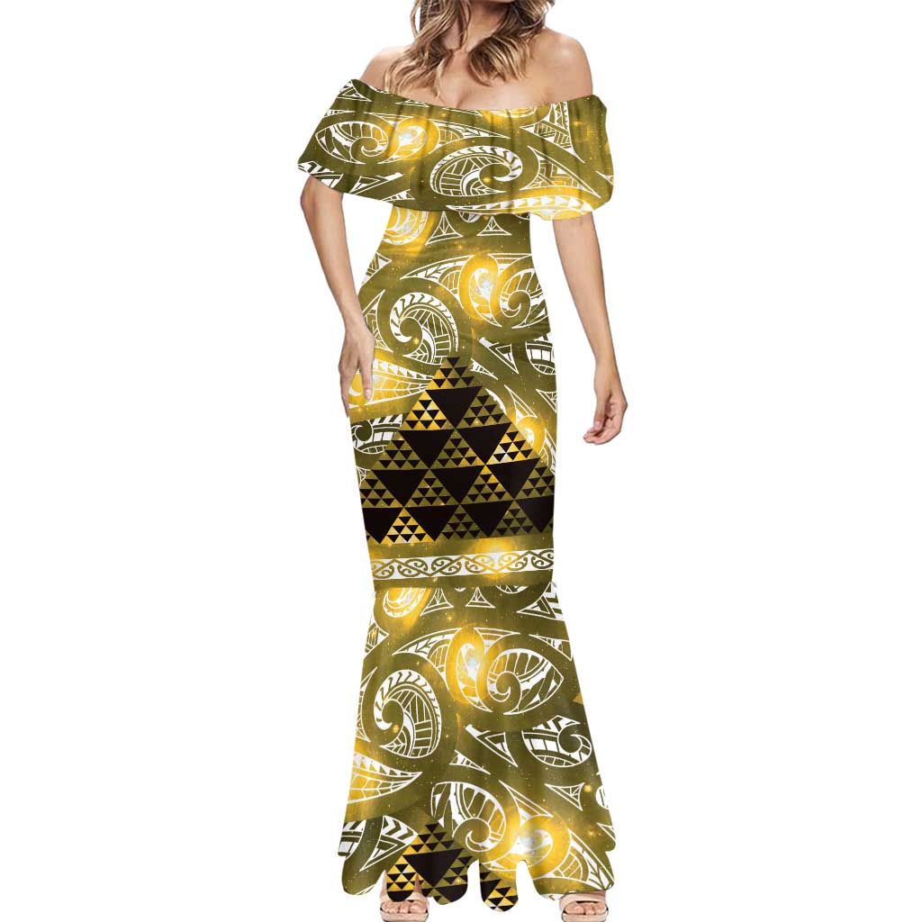 Matariki New Zealand Mermaid Dress NZ Niho Taniwha Maori New Year Yellow Galaxy
