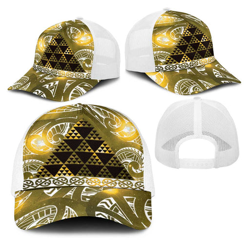 Matariki New Zealand Mesh Trucker Cap NZ Niho Taniwha Maori New Year Yellow Galaxy
