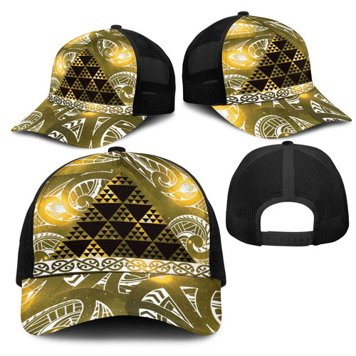 Matariki New Zealand Mesh Trucker Cap NZ Niho Taniwha Maori New Year Yellow Galaxy