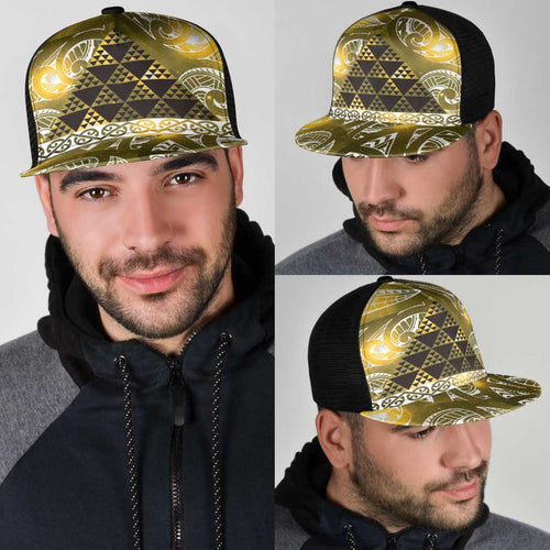 Matariki New Zealand Mesh Trucker Cap NZ Niho Taniwha Maori New Year Yellow Galaxy