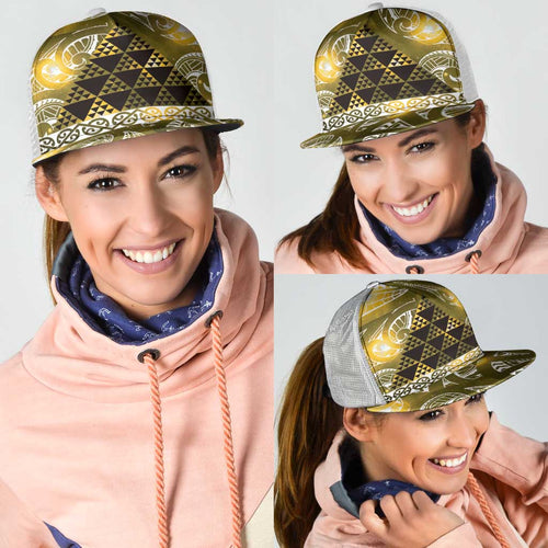 Matariki New Zealand Mesh Trucker Cap NZ Niho Taniwha Maori New Year Yellow Galaxy