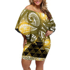 Matariki New Zealand Off Shoulder Short Dress NZ Niho Taniwha Maori New Year Yellow Galaxy