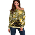 Matariki New Zealand Off Shoulder Sweater NZ Niho Taniwha Maori New Year Yellow Galaxy