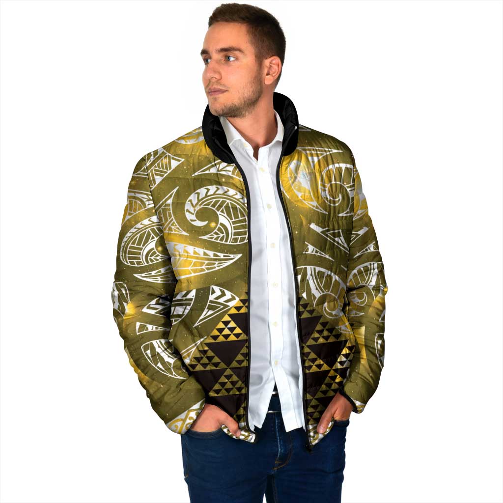 Matariki New Zealand Padded Jacket NZ Niho Taniwha Maori New Year Yellow Galaxy