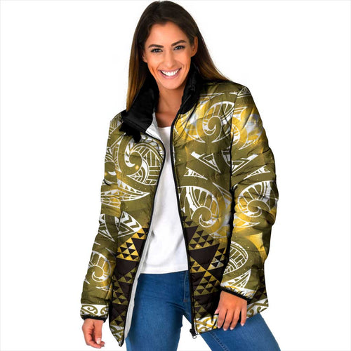 Matariki New Zealand Padded Jacket NZ Niho Taniwha Maori New Year Yellow Galaxy