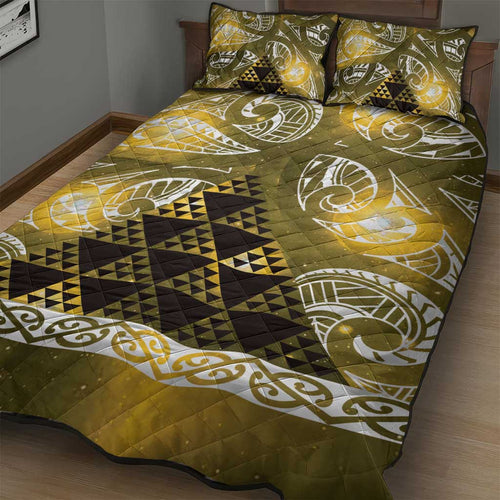 Matariki New Zealand Quilt Bed Set NZ Niho Taniwha Maori New Year Yellow Galaxy