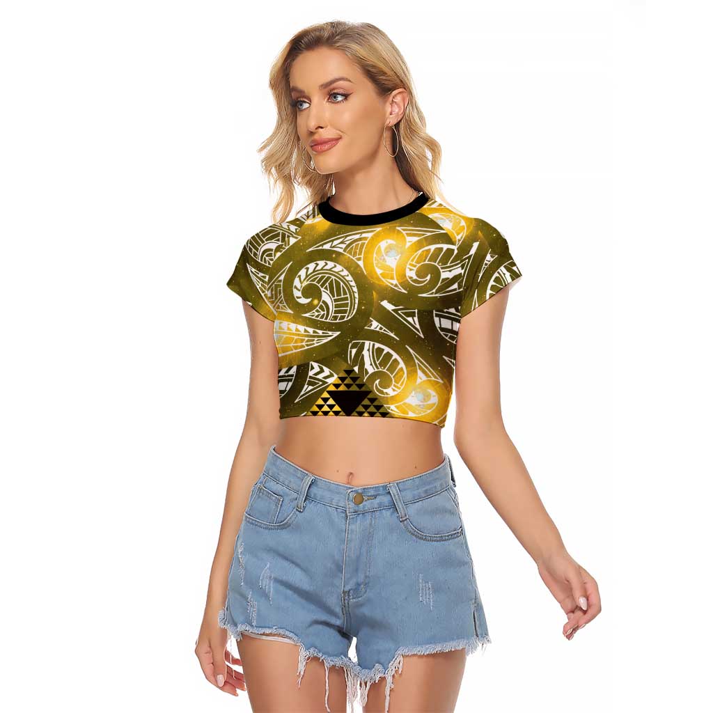 Matariki New Zealand Raglan Cropped T Shirt NZ Niho Taniwha Maori New Year Yellow Galaxy