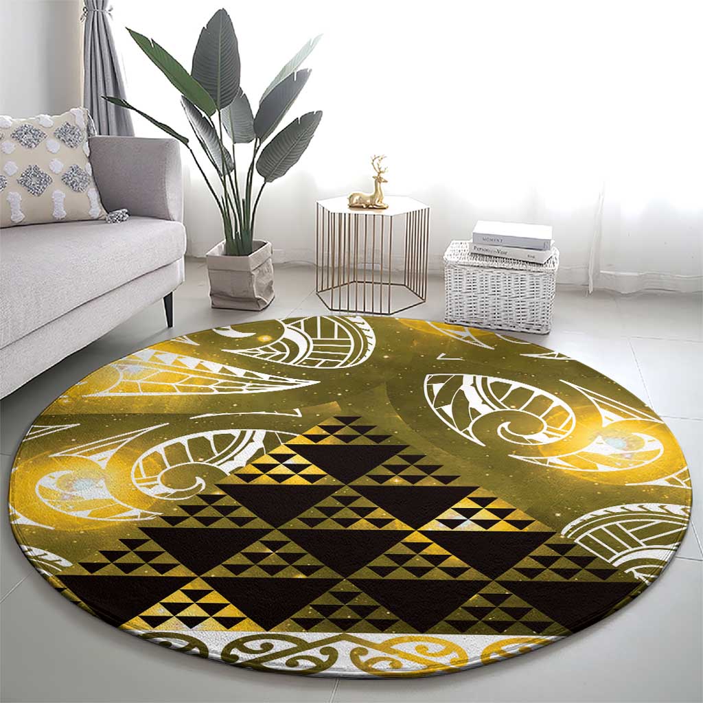 Matariki New Zealand Round Carpet NZ Niho Taniwha Maori New Year Yellow Galaxy