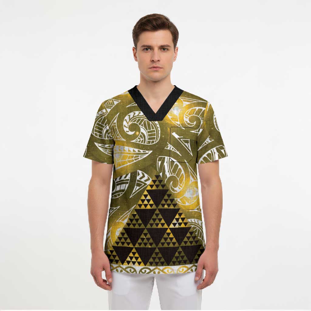 Matariki New Zealand Scrub Top NZ Niho Taniwha Maori New Year Yellow Galaxy