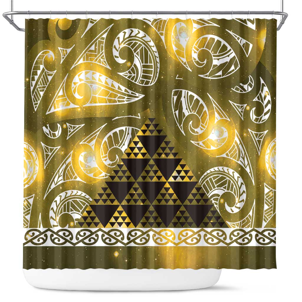 Matariki New Zealand Shower Curtain NZ Niho Taniwha Maori New Year Yellow Galaxy