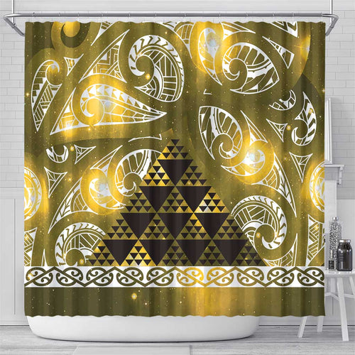 Matariki New Zealand Shower Curtain NZ Niho Taniwha Maori New Year Yellow Galaxy