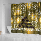 Matariki New Zealand Shower Curtain NZ Niho Taniwha Maori New Year Yellow Galaxy