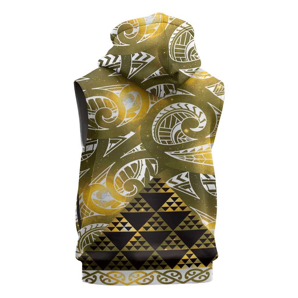 Matariki New Zealand Sleeveless Hoodie NZ Niho Taniwha Maori New Year Yellow Galaxy