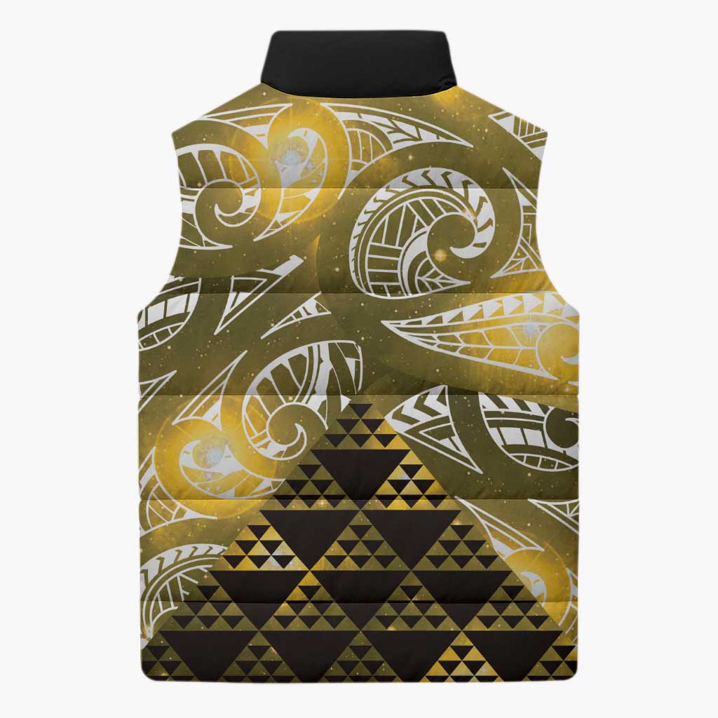 Matariki New Zealand Sleeveless Puffer Jacket NZ Niho Taniwha Maori New Year Yellow Galaxy