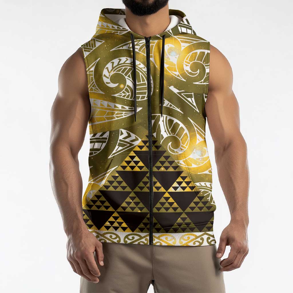 Matariki New Zealand Sleeveless Zip Hoodie NZ Niho Taniwha Maori New Year Yellow Galaxy