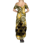 Matariki New Zealand Summer Maxi Dress NZ Niho Taniwha Maori New Year Yellow Galaxy