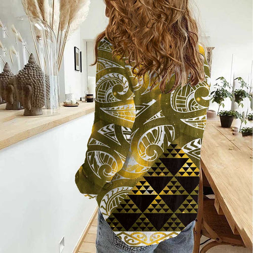 Matariki New Zealand Women Casual Shirt NZ Niho Taniwha Maori New Year Yellow Galaxy