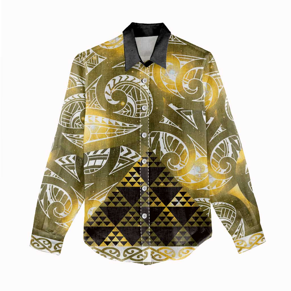 Matariki New Zealand Women Casual Shirt NZ Niho Taniwha Maori New Year Yellow Galaxy