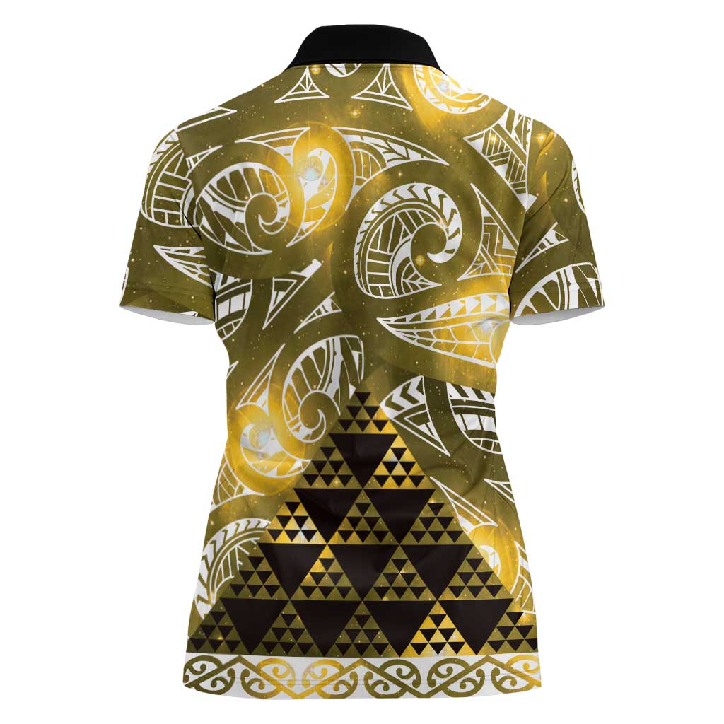 Matariki New Zealand Women Polo Shirt NZ Niho Taniwha Maori New Year Yellow Galaxy