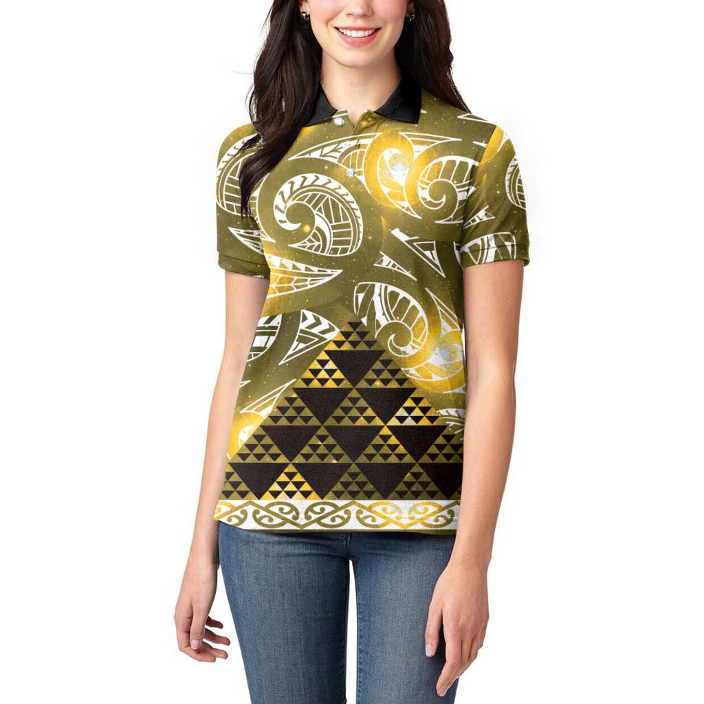 Matariki New Zealand Women Polo Shirt NZ Niho Taniwha Maori New Year Yellow Galaxy