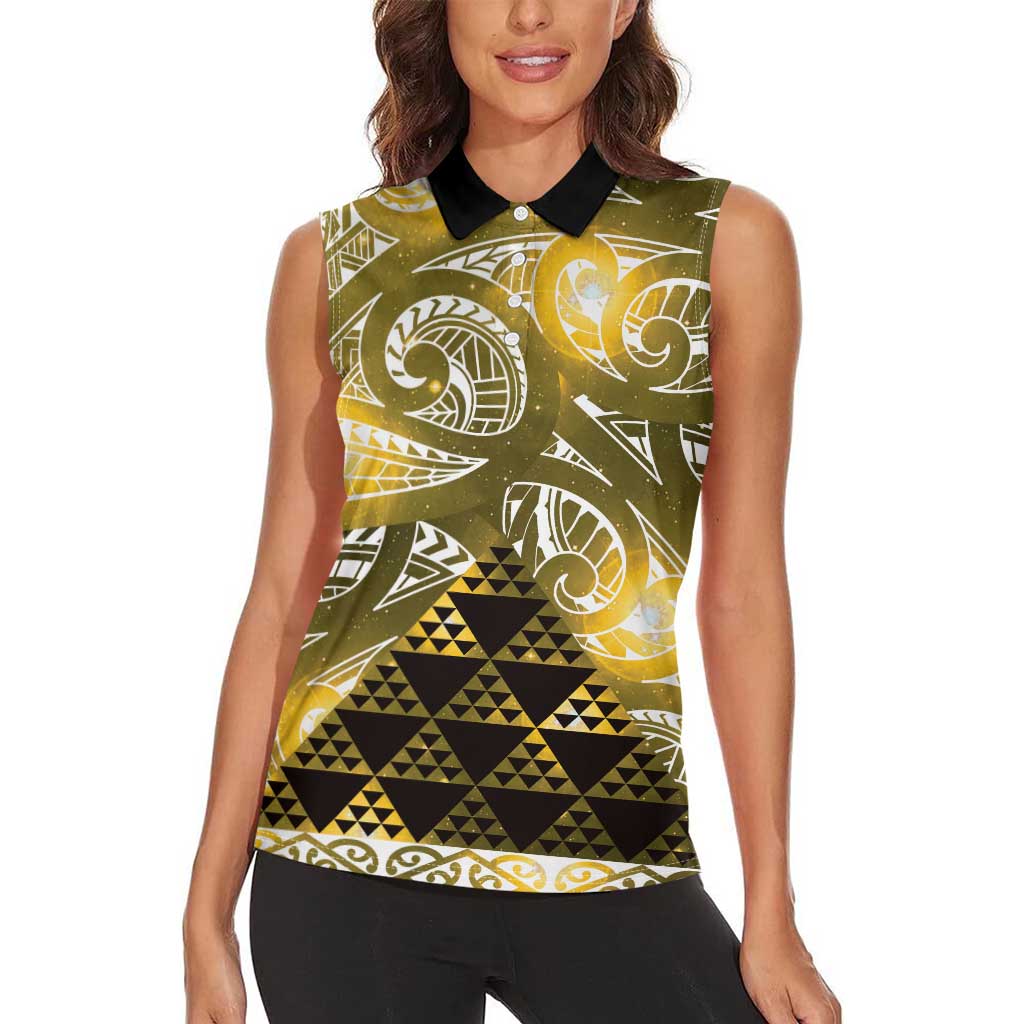 Matariki New Zealand Women Sleeveless Polo Shirt NZ Niho Taniwha Maori New Year Yellow Galaxy