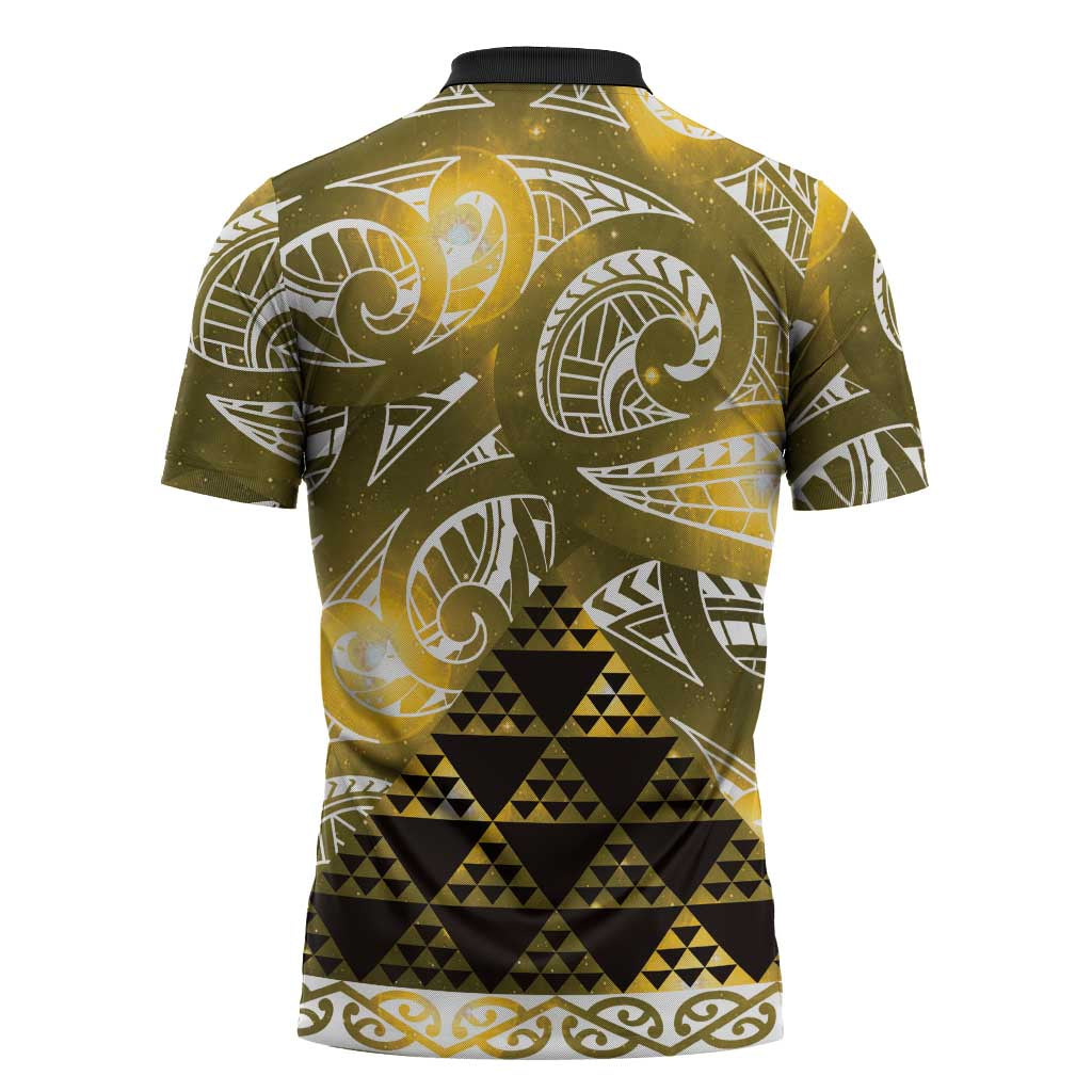 Matariki New Zealand Zipper Polo Shirt NZ Niho Taniwha Maori New Year Yellow Galaxy