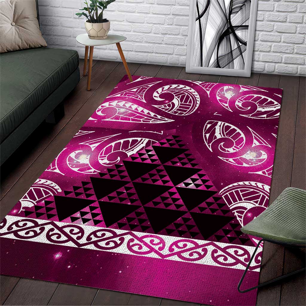 Matariki New Zealand Area Rug NZ Niho Taniwha Maori New Year Pink Galaxy